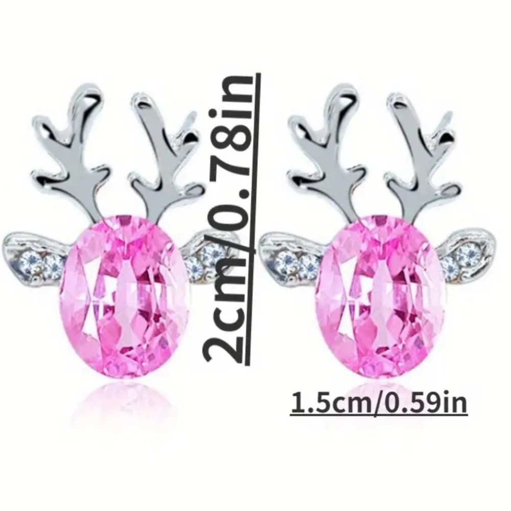 Exquisite Christmas 925s Sterling Silver Red Reindeer Earrings - Picture 5 of 6